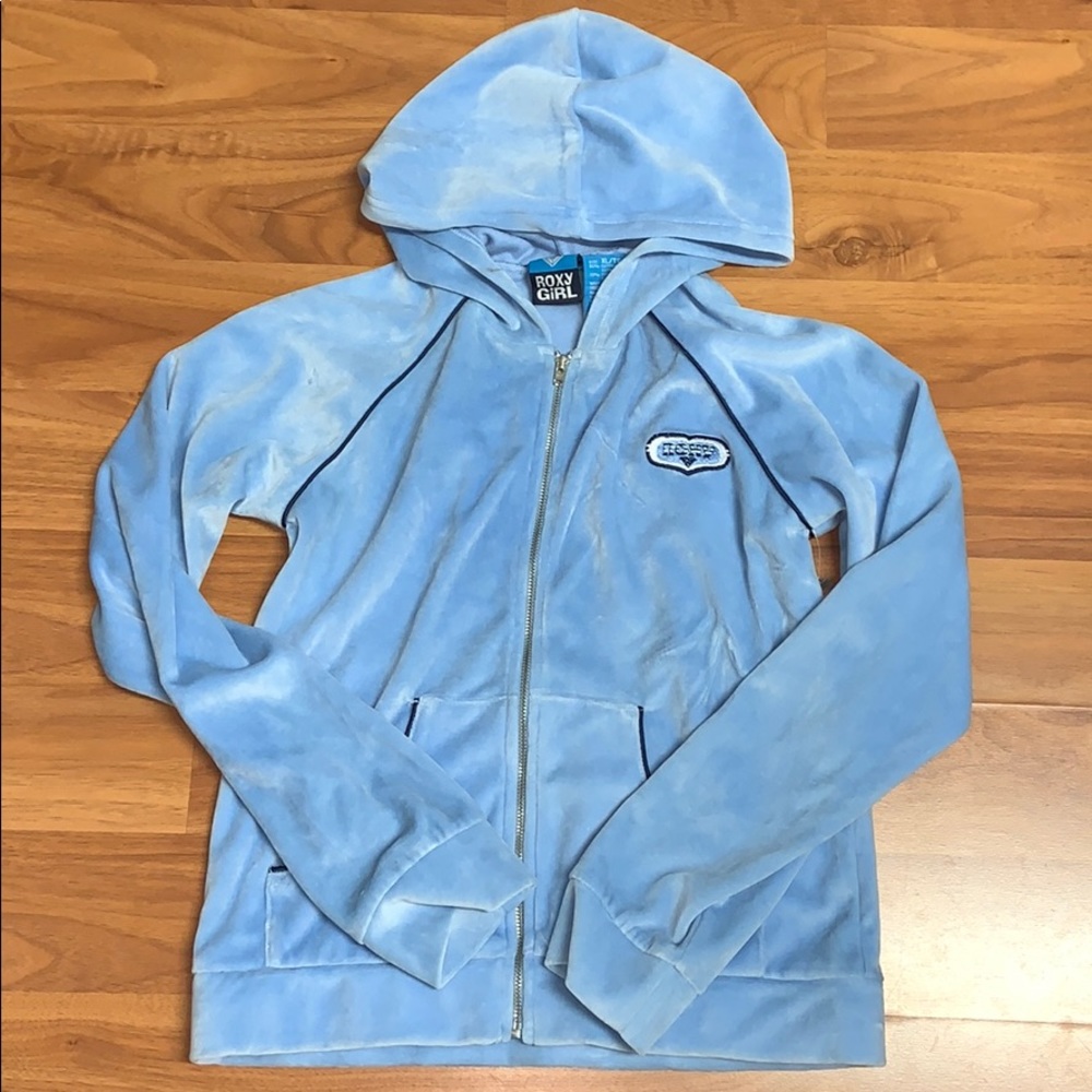 NWT Roxy “Shortcake” Velour Hoodie in Light Blue